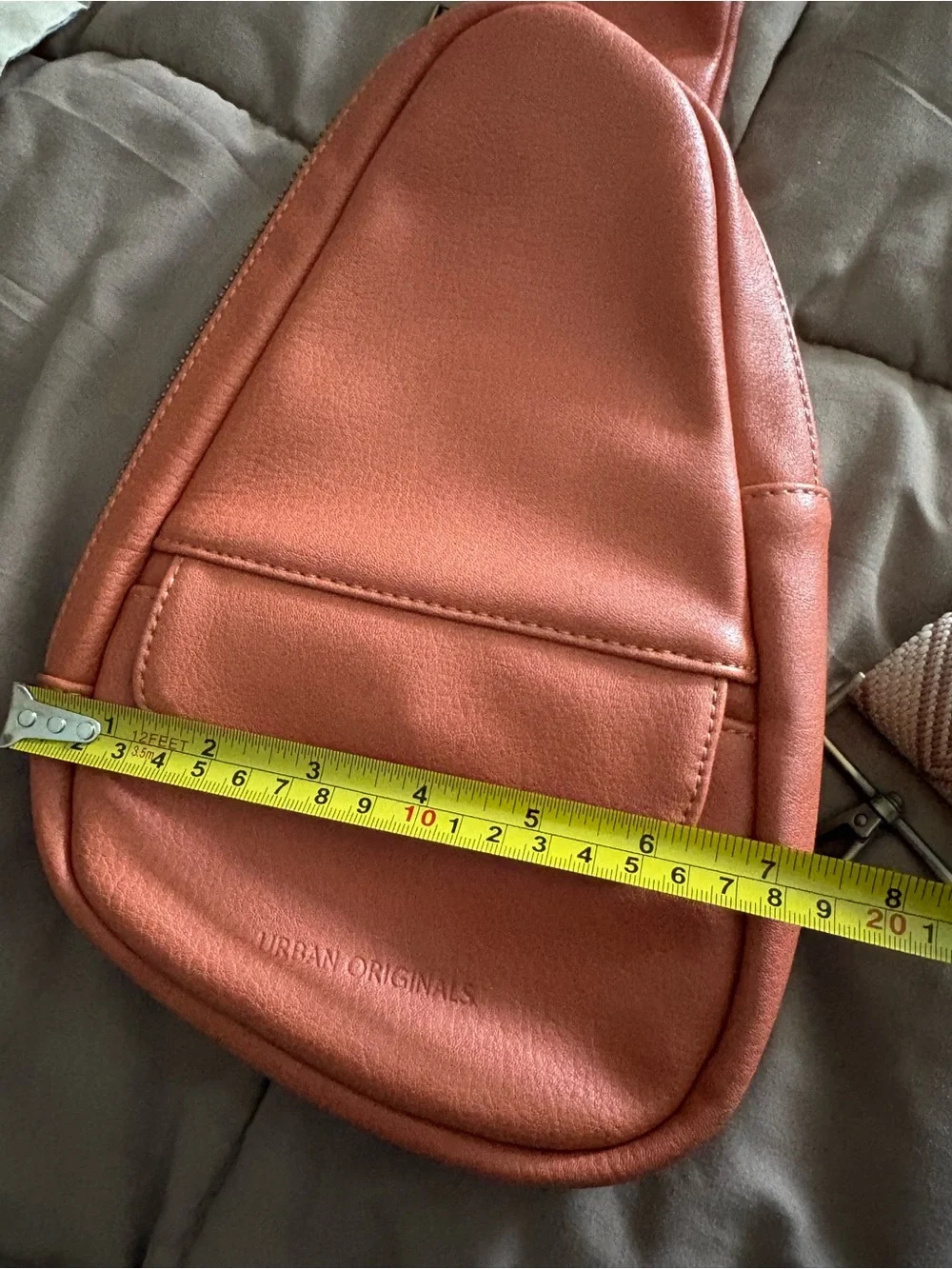 Urban Originals Coral-Orange Leather Sling Bag with Chevron Strap - Picture 3 of 8